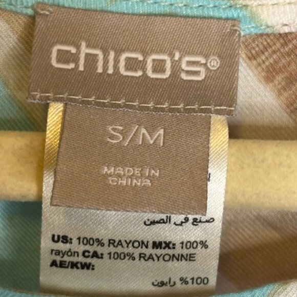 Chico's Poncho Women's Size Small/Medium Artsy Abstract Asymmetrical Blue Pink - Picture 3 of 3